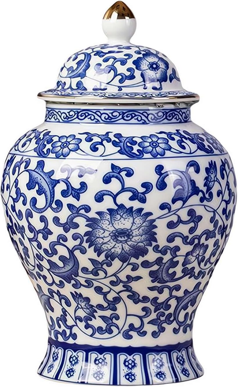 Chinoiserie Blau-weiße Ingwertöpfe, Porzellantopf Tee-Aufbewahrung, Keramik dekorativer Ingwertopf mit Deckel, Chinoiserie-Dekor blaue und weiße Vase, Porzellanvasen Dekor für Wohnzimmer, Schlafzimmer