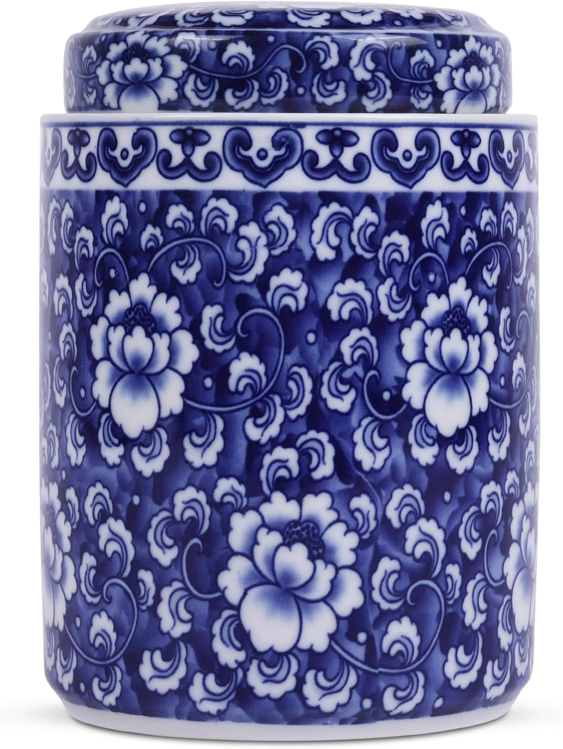 XINGYAN Ingwerglas im chinesischen traditionellen antiken Stil, Blau und Weiß, Porzellan, Blumenvase mit Deckel, chinesischer Ming-Stil, China-Chinoiserie-Design (Zylinder)