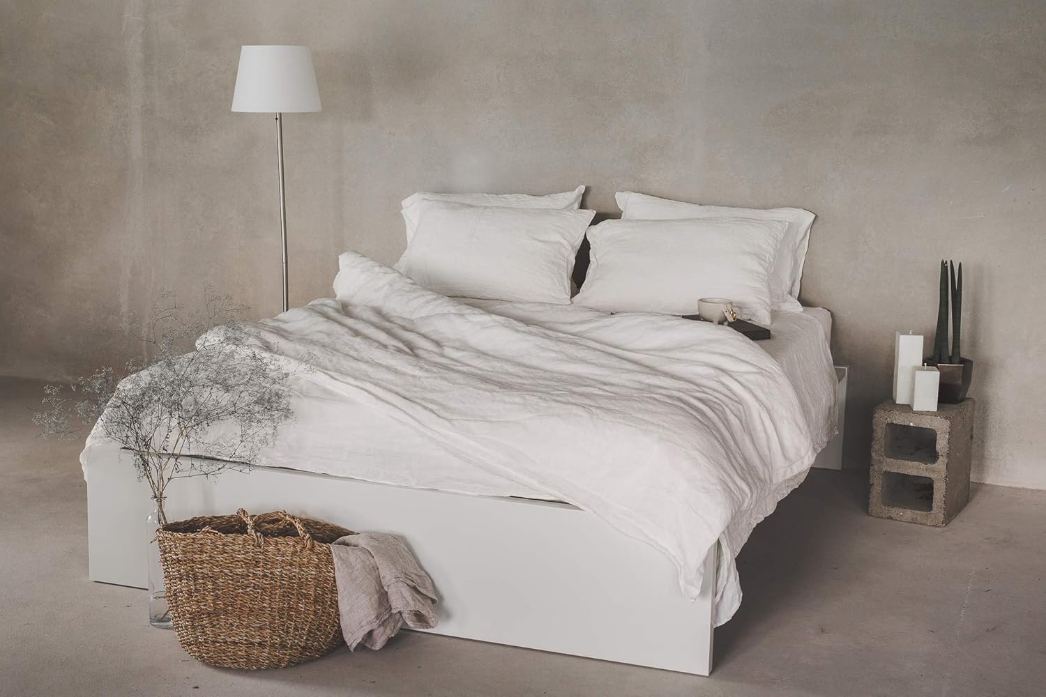 Leinen Bettwäsche Set 100% Natur Leinen Stonewashed, Naturfaser, mit Hotelverschluss (Off White, 135 x 200 cm, 40 x 80 cm)