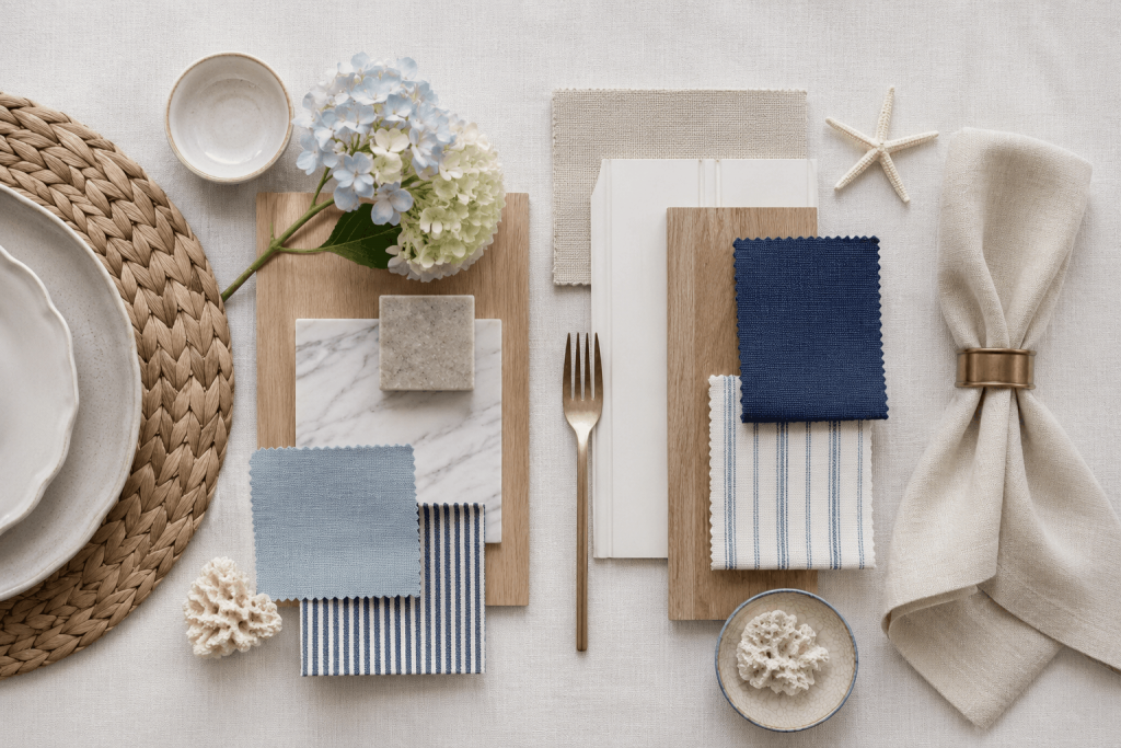 Farben und Materialien für Tischdeko mit HamptonsVibes
