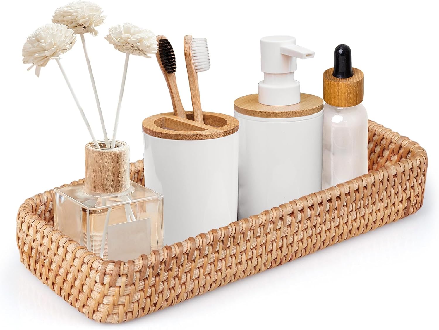 Rattan Badezimmer Brotkorb Geflochten KöRbe Aufbewahrung Kleiner Korb Eitelkeit Tabletts für Lagerung, Dekorativ Toilettenbehälter (Natürliche 28 x 11.5 x 4cm)