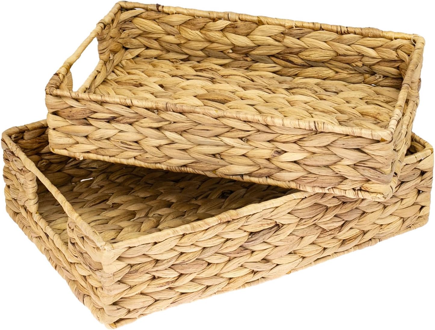 HMF Geschenkkorb leer, Aufbewahrungskorb geflochten aus Wasserhyazinthe | 2er Set | Eckig | 35/32 cm Breite