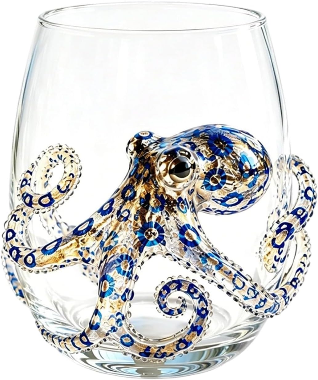 3D Oktopus Trinkglas aus Borosilikat 355 ml Handgefertigt