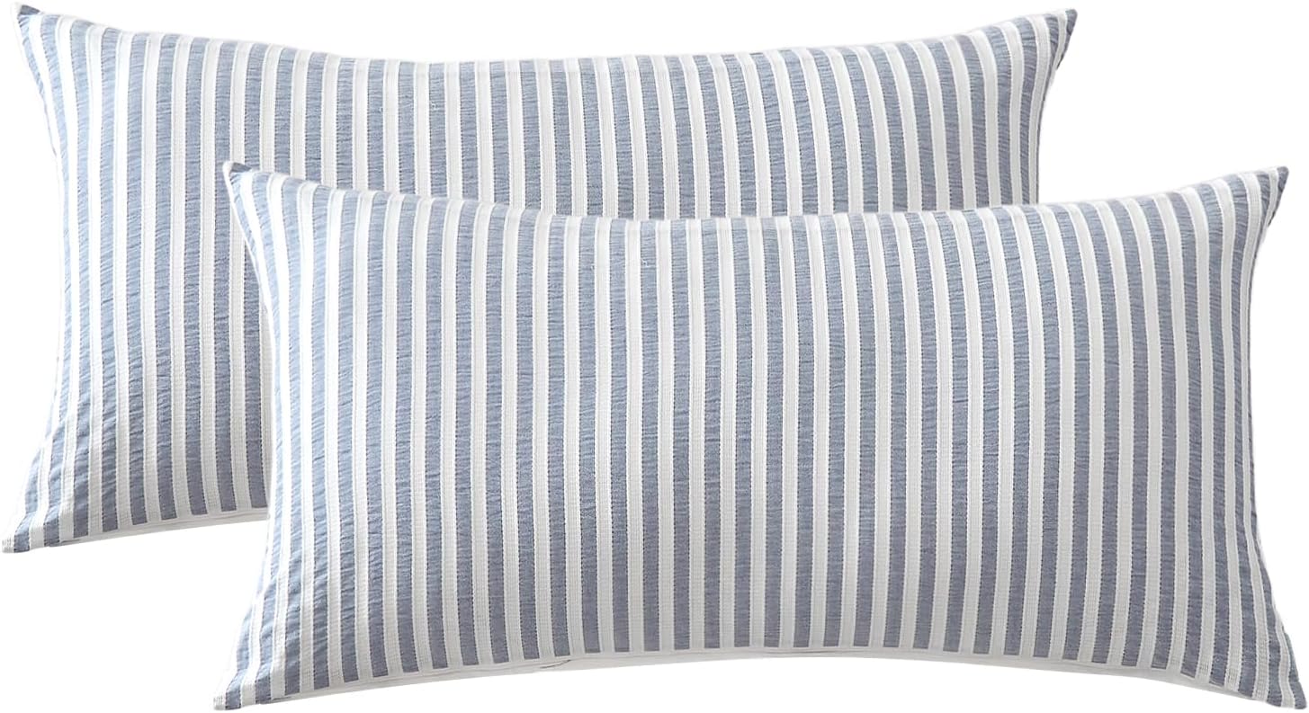 SOULFUL Kissenbezüge 40x80 Baumwolle Gestreift Jacquard Oeko-TEX Denimblau
