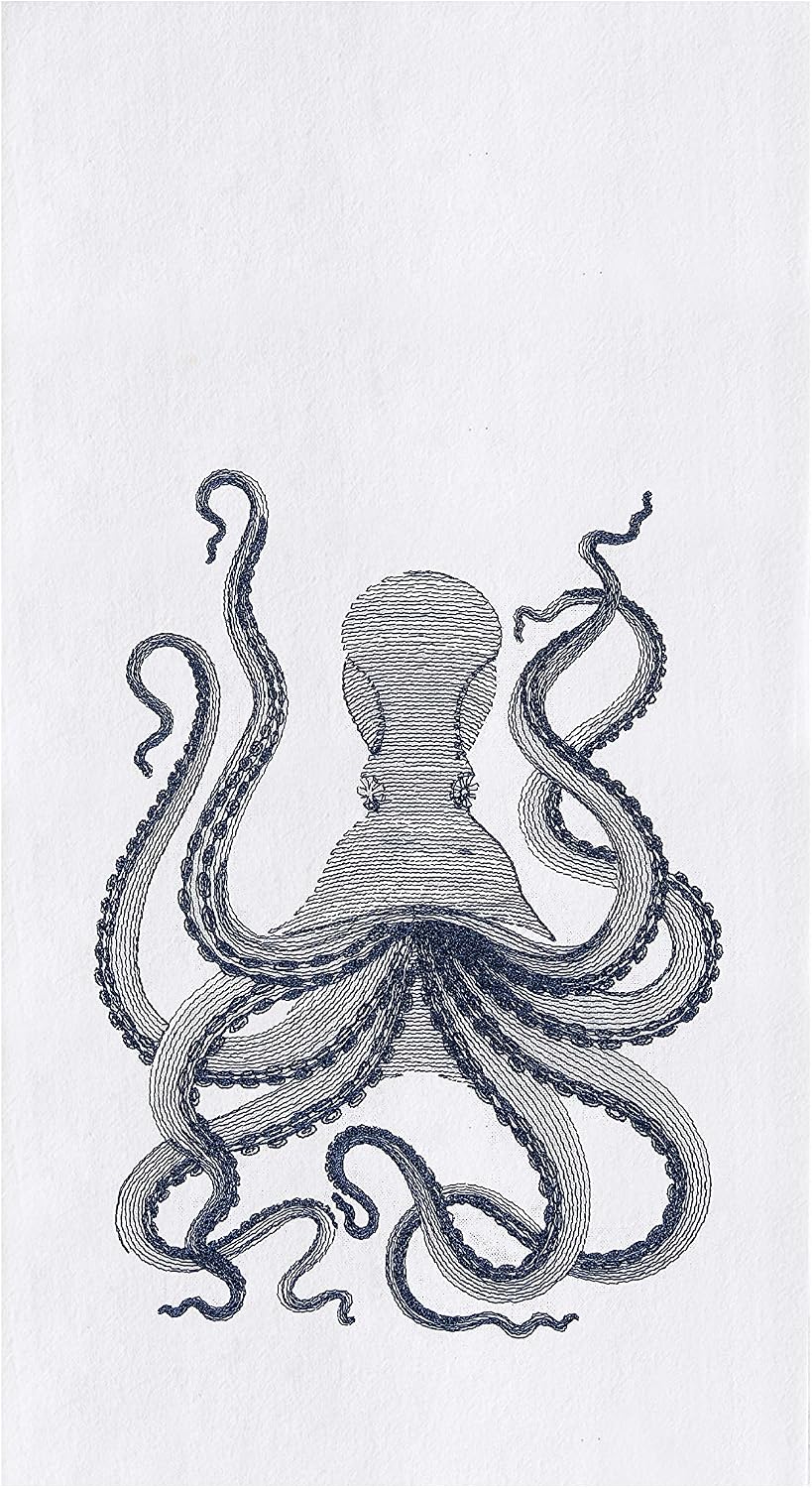 C&F Home Blauer Octopus Mehlsack Küchentuch Geschirrtuch Geschirrtuch Blau 45,7 x 68,6 cm bestickt maschinenwaschbar Dekor Dekoration 45,7 x 68,6 cm weiß