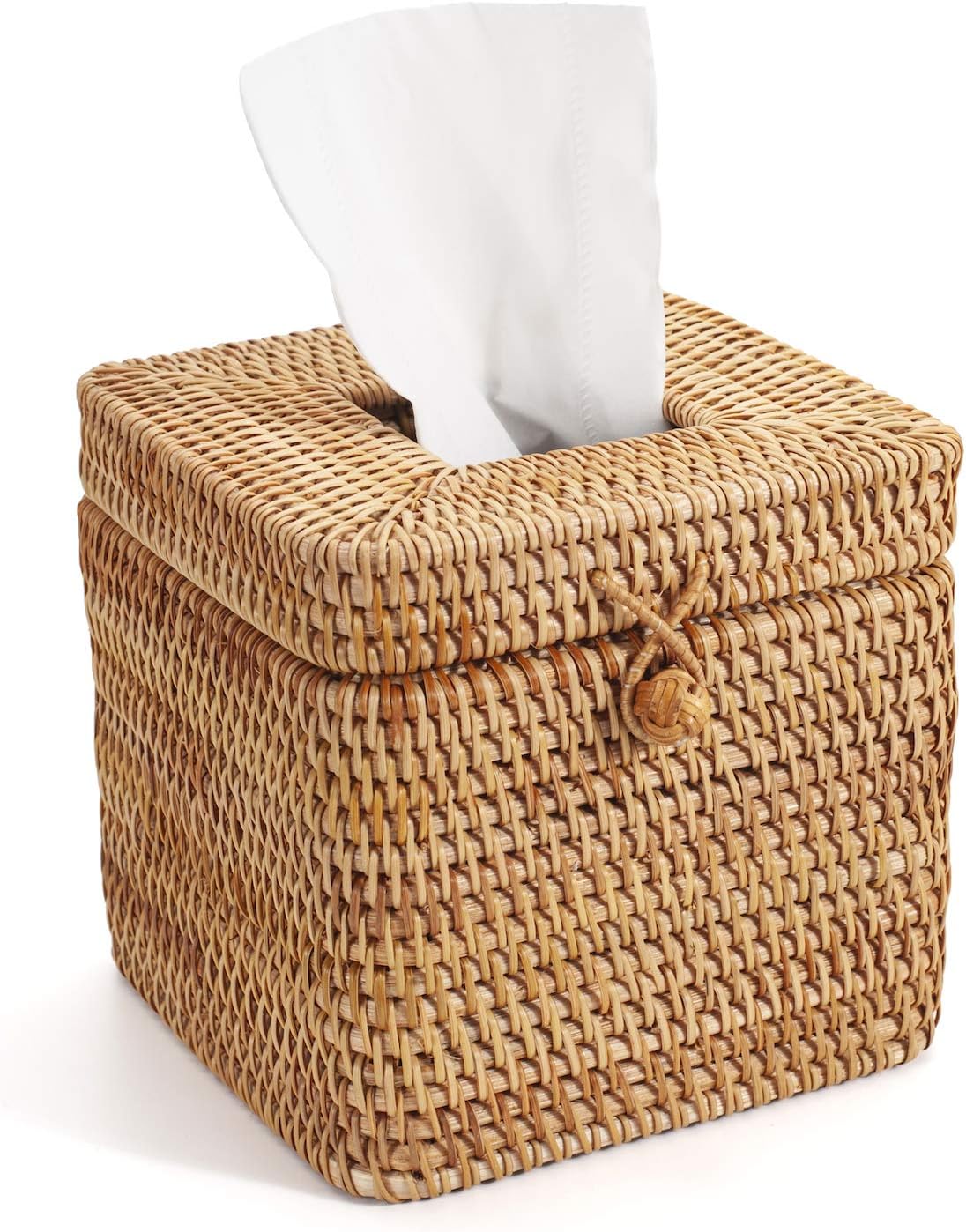 Rattan Kosmetiktücherbox – Geflochtener Taschentuchspender für Bad, Küche oder Büro, Dekorativer Taschentuchhalter, 14,5 x 14,5 x 12,7 cm
