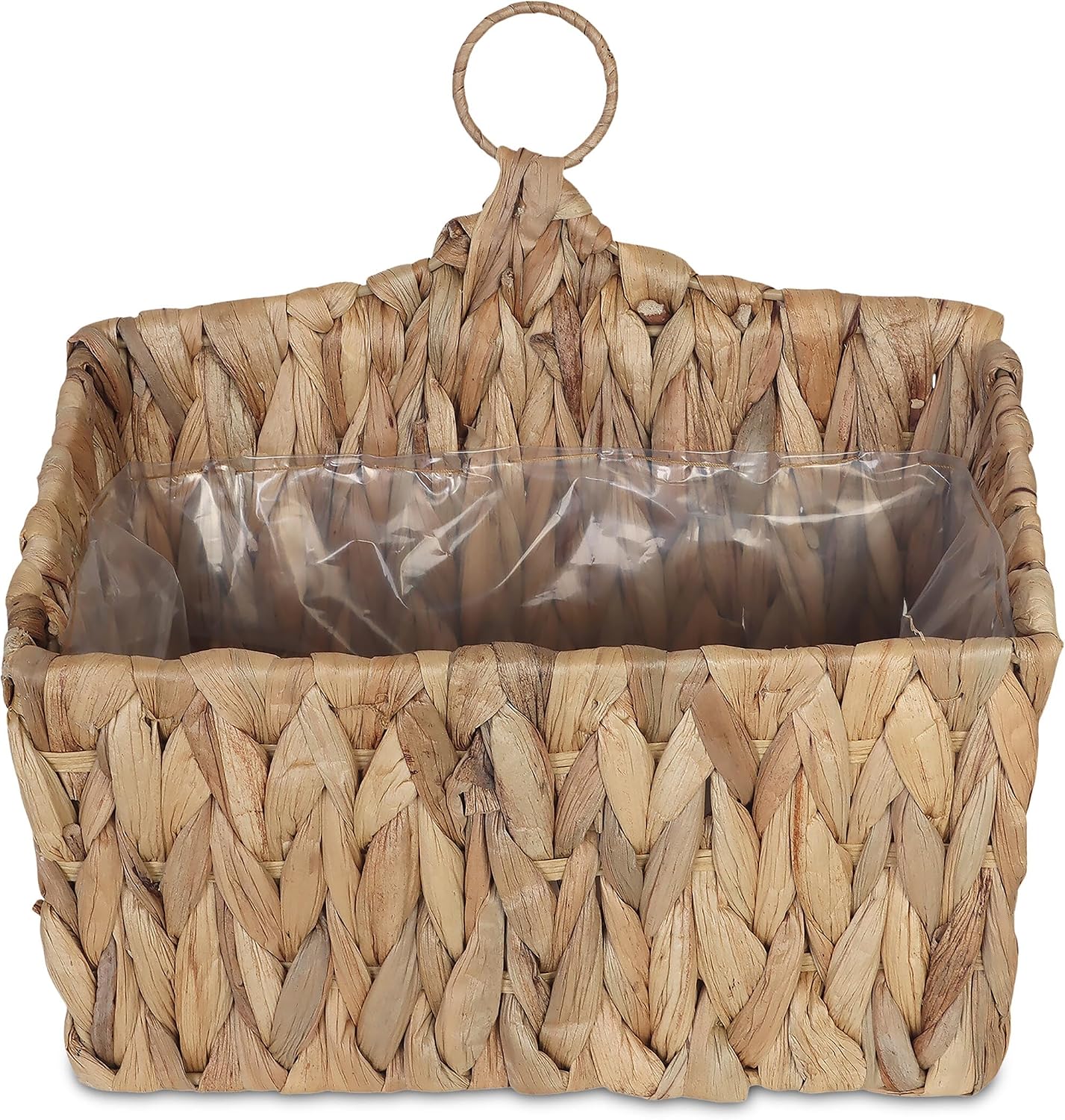 Relaxdays Blumenampel Wasserhyazinthe, Kräuter, Pflanzen, HBT 29 x 28 x 15 cm, Pflanzkorb geflochten, Folie, Ring, Natur