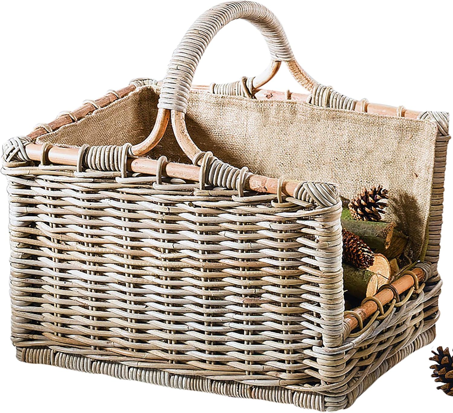 Kobolo Holztrage aus Rattan 50x38x47 cm Grau