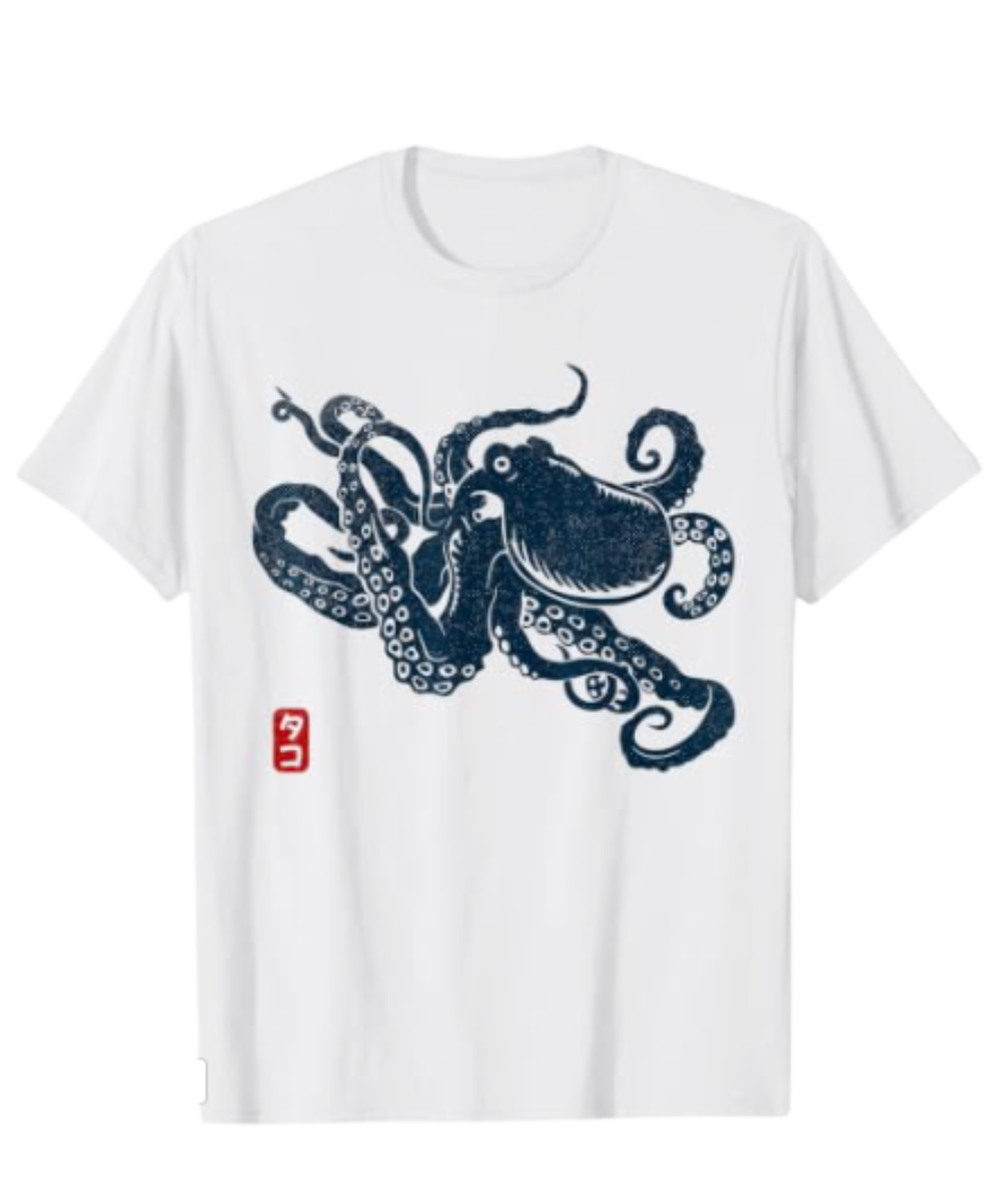 Japanische ästhetische Vintage Kraken Octopus T-Shirt